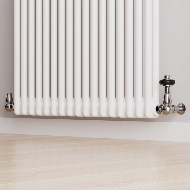 Signature Wooden Head - Chrome Thermostatic Radiator Valve & Lockshield Corner 15mm