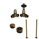 Signature Wooden Head - Antique Brass Thermostatic Radiator Valve & Installation Kit Corner 15mm