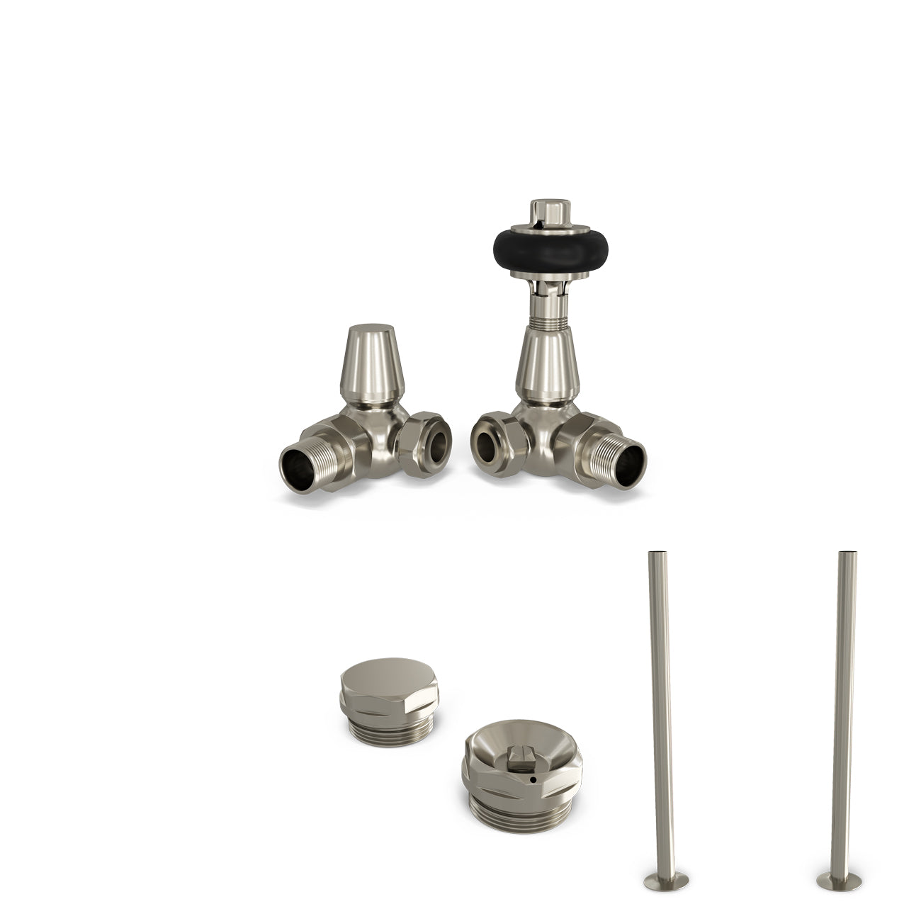 Signature Wooden Head - Thermostatic Radiator Valve & Installation Kit - Silver Nickel Corner 15mm