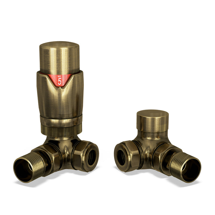 Stirling Bold - Thermostatic Radiator Valve & Accessory Kit - Antique Brass Corner 15mm