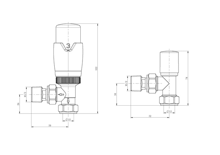 Stirling Bold - Silver Nickel Thermostatic Radiator Valve & Lockshield Angled 10mm