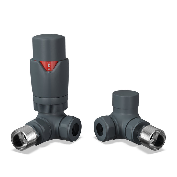 Stirling Bold - Anthracite Thermostatic Radiator Valve & Lockshield Corner 10mm