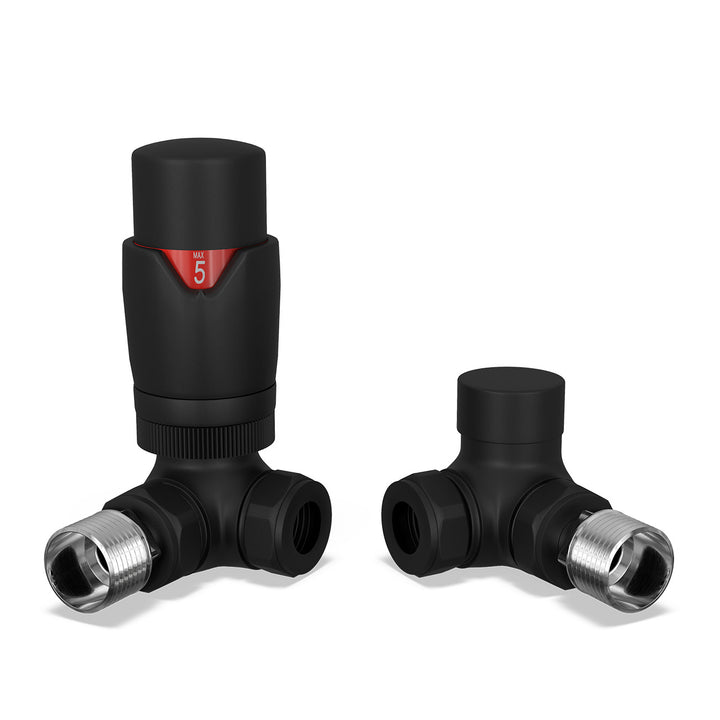 Stirling Bold - Black Thermostatic Radiator Valve & Lockshield Corner 8mm