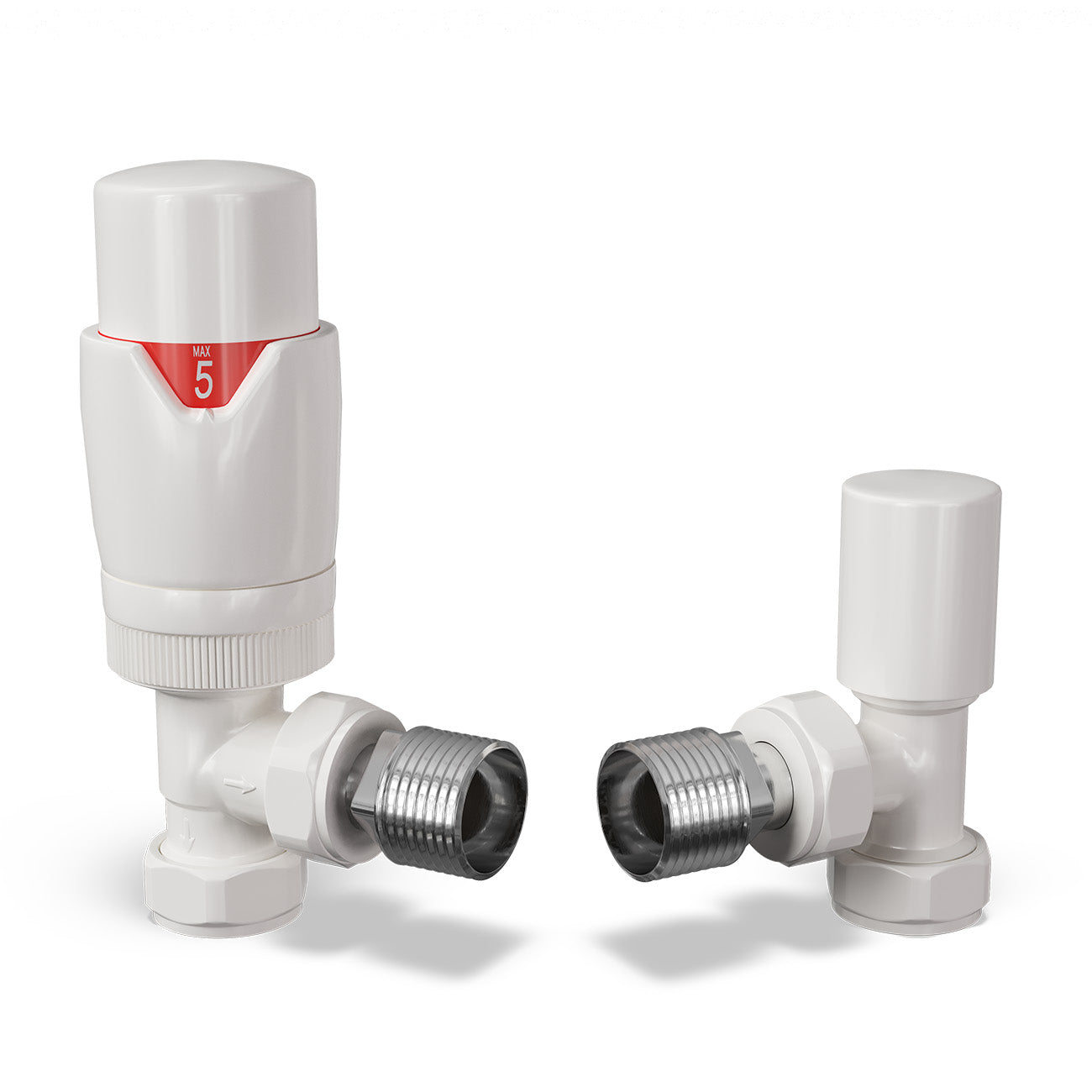 Stirling Bold - White Thermostatic Radiator Valve & Lockshield Angled 8mm