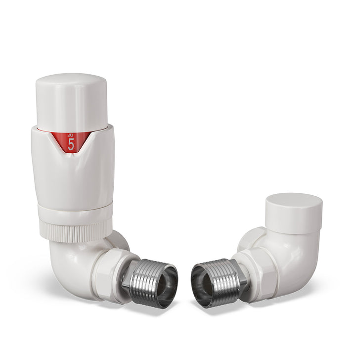 Stirling Bold - White Thermostatic Radiator Valve & Lockshield Corner 10mm