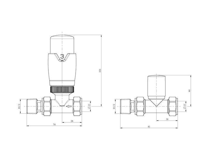 Talus Flair - Chrome Thermostatic Radiator Valve & Lockshield Straight 8mm