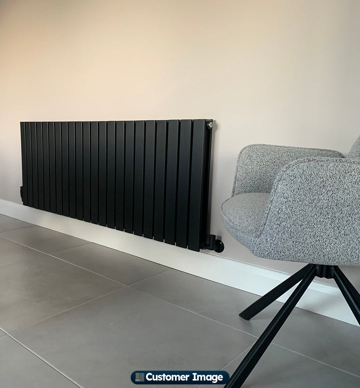 Typhoon - Black Designer Radiator H600mm x W1496mm Double Panel - Feet Included