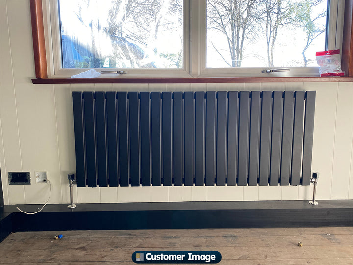Typhoon - Black Designer Radiator H600mm x W1496mm Single Panel - Feet Included