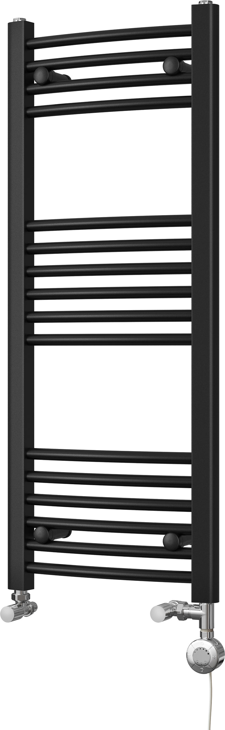 Zennor - Black Dual Fuel Towel Rail H1000mm x W400mm Thermostatic - Curved