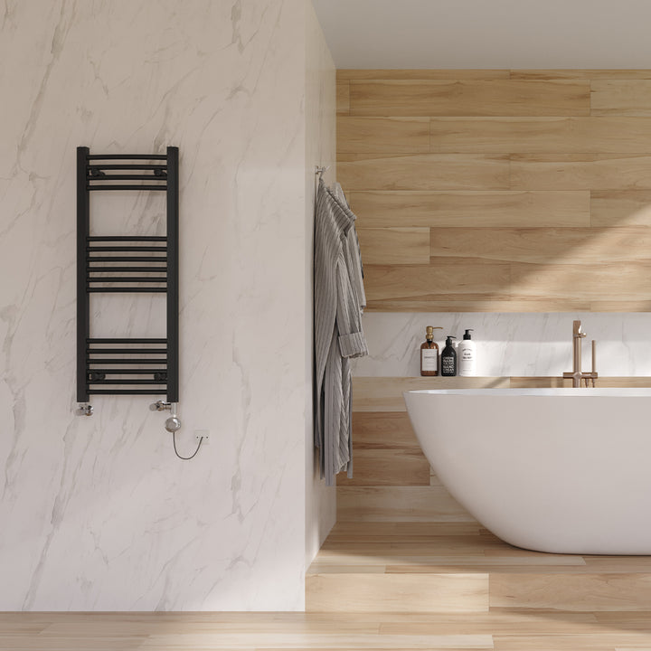 Zennor - Black Dual Fuel Towel Rail H1000mm x W400mm Thermostatic - Curved