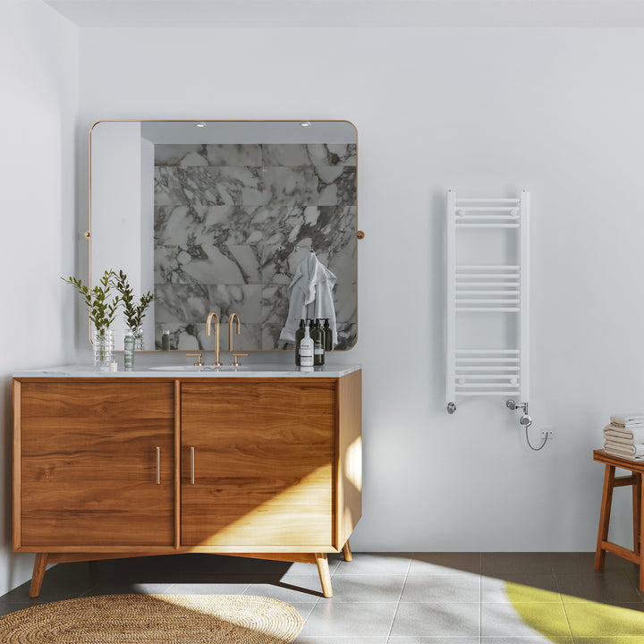 Zennor - White Dual Fuel Towel Rail H1000mm x W400mm Thermostatic - Straight