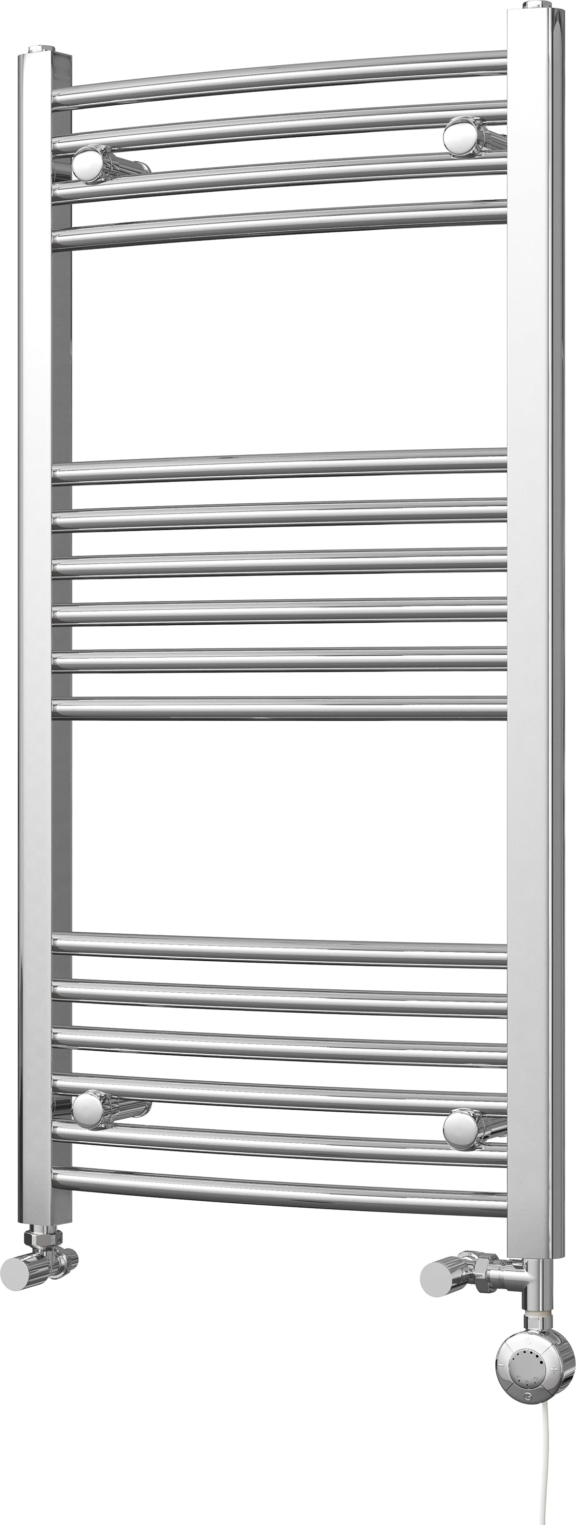 Zennor - Chrome Dual Fuel Towel Rail H1000mm x W500mm Thermostatic - Curved
