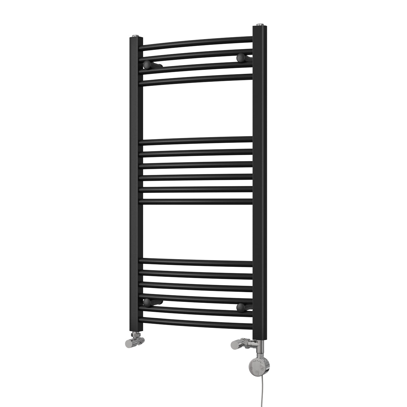 Zennor - Black Dual Fuel Towel Rail H1000mm x W500mm Thermostatic - Curved