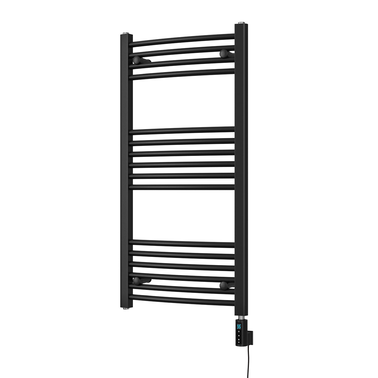 Zennor - Black Electric Towel Rail H1000mm x W500mm Curved 300w Thermostatic WIFI