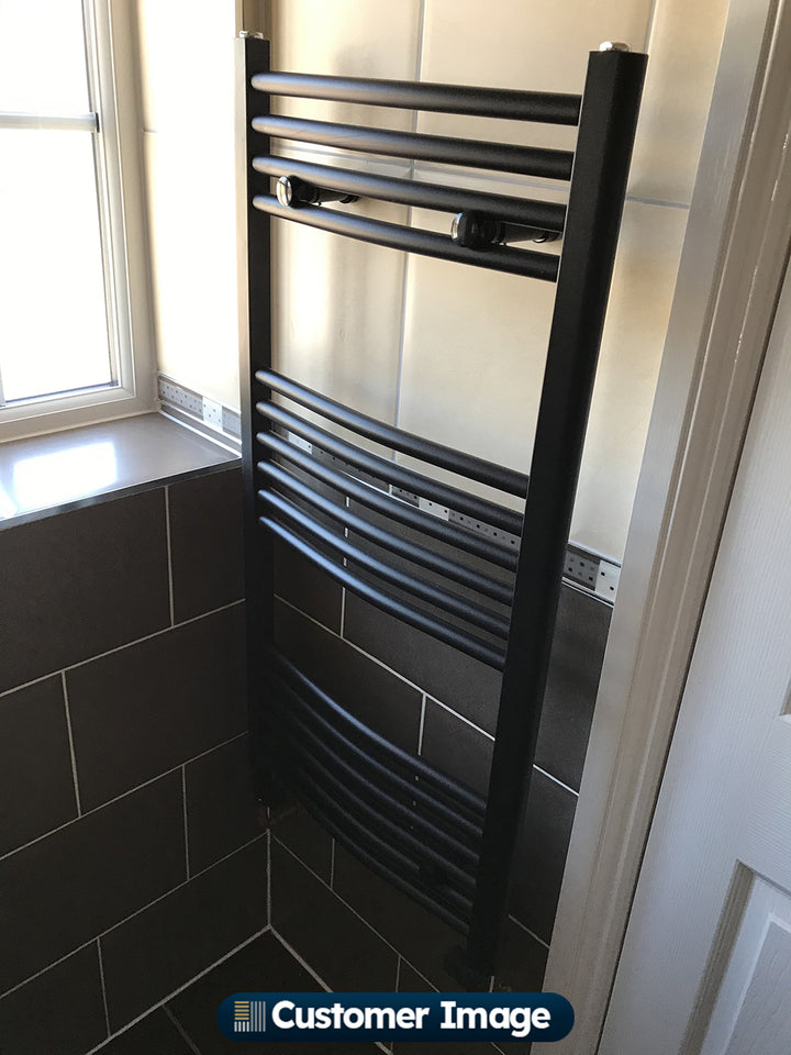 Zennor - Black Heated Towel Rail - H1000mm x W500mm - Curved