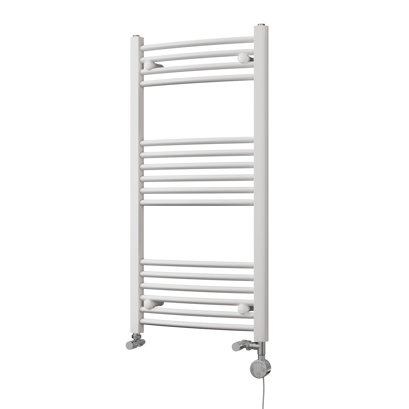 Zennor - White Dual Fuel Towel Rail H1000mm x W500mm Thermostatic - Curved