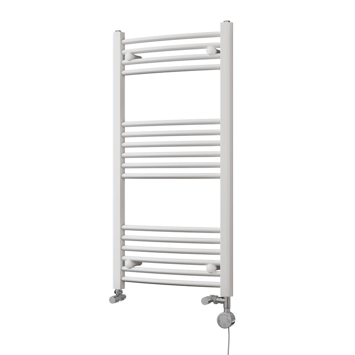 Zennor - White Dual Fuel Towel Rail H1000mm x W500mm Thermostatic - Curved
