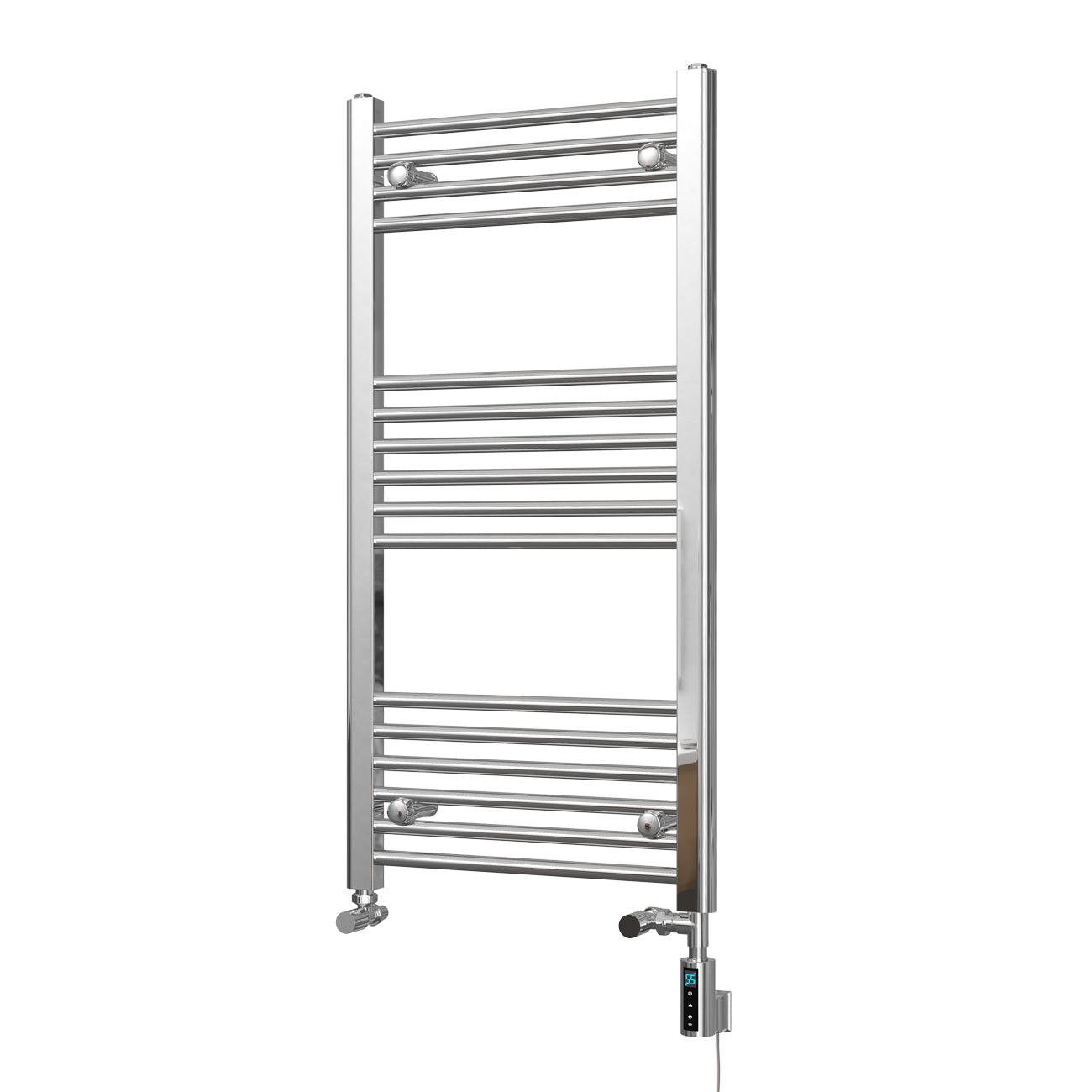Zennor - Chrome Dual Fuel Towel Rail H1000mm x W500mm Thermostatic WIFI - Straight