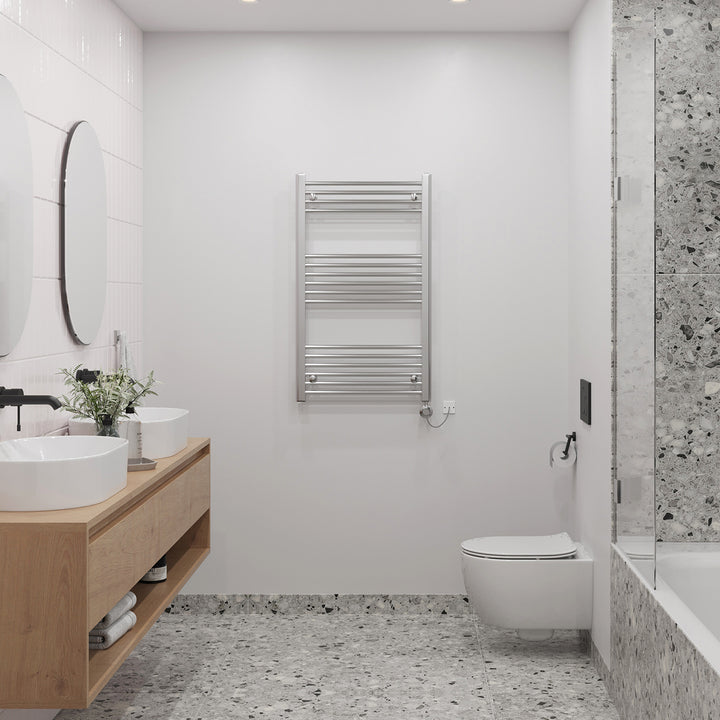 Zennor - Chrome Electric Towel Rail H1000mm x W600mm Straight 300w Thermostatic