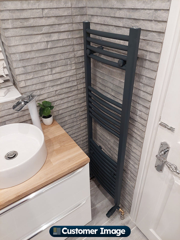 Zennor - Anthracite Heated Towel Rail - H1200mm x W400mm - Curved