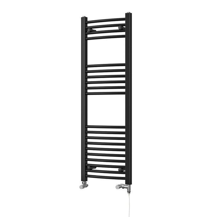 Zennor Black Dual Fuel Towel Rail 1200mm x 400mm – Standard Curved Bathroom Radiator