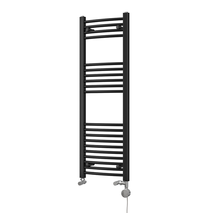 Zennor - Black Dual Fuel Towel Rail H1200mm x W400mm Thermostatic - Curved