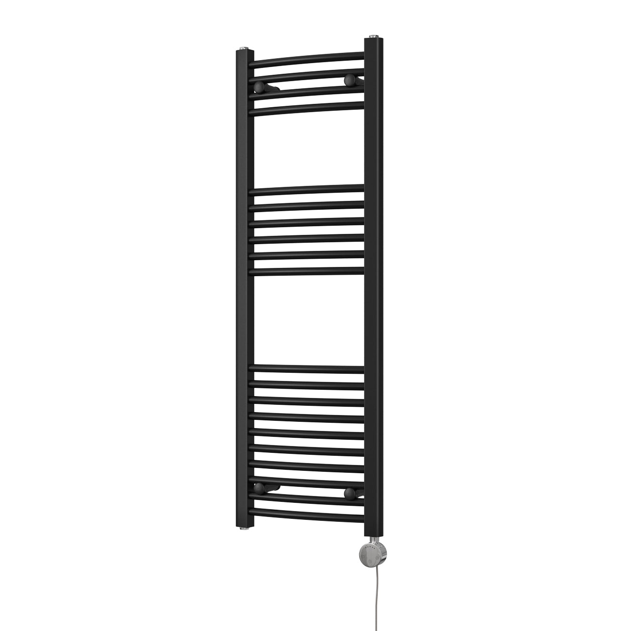 Zennor - Black Electric Towel Rail H1200mm x W400mm Curved 400w Thermostatic