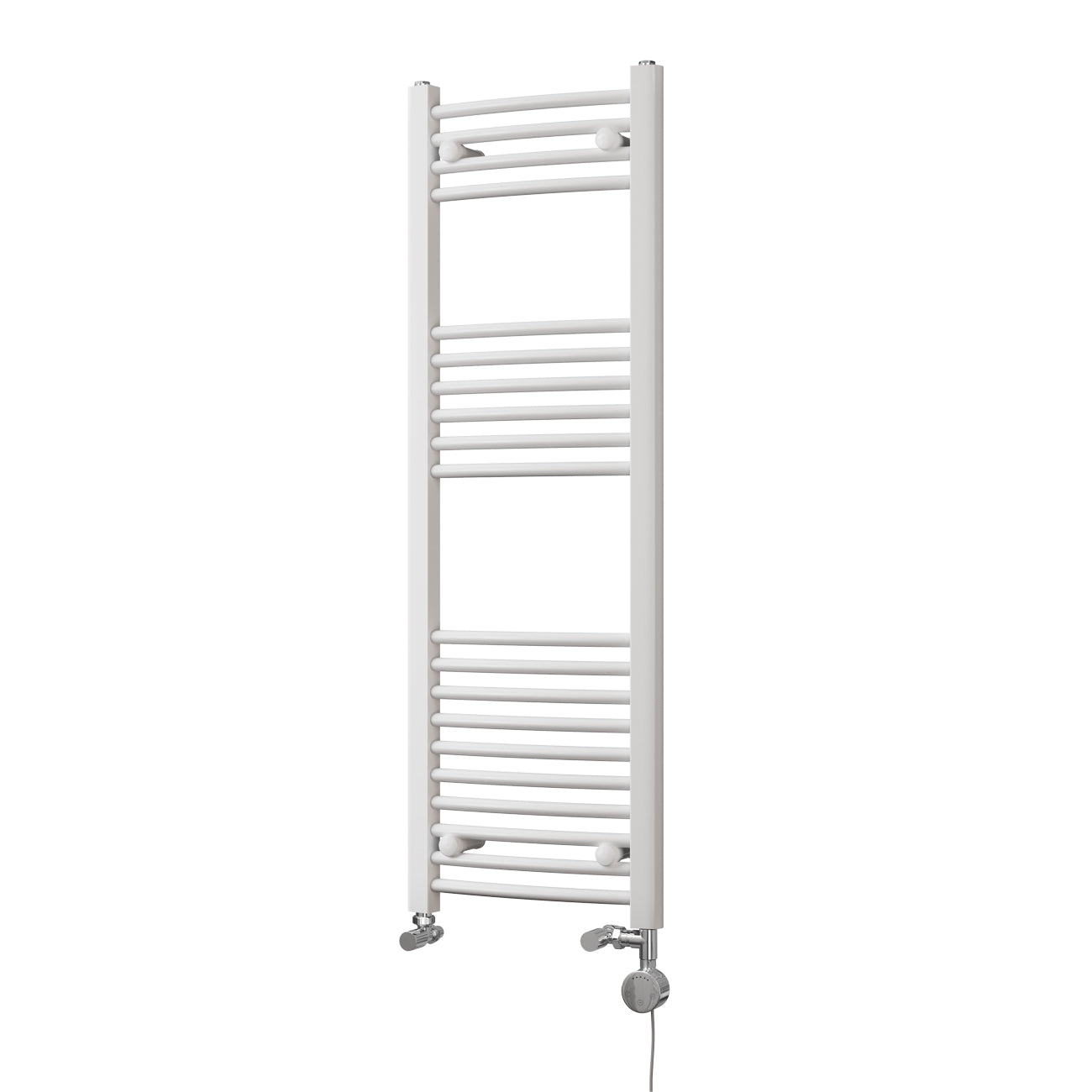 Zennor - White Dual Fuel Towel Rail H1200mm x W400mm Thermostatic - Curved