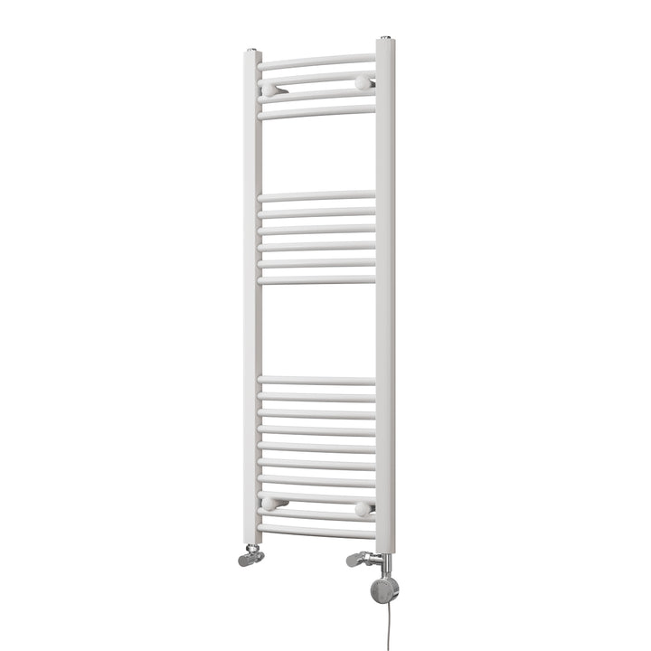 Zennor - White Dual Fuel Towel Rail H1200mm x W400mm Thermostatic - Curved