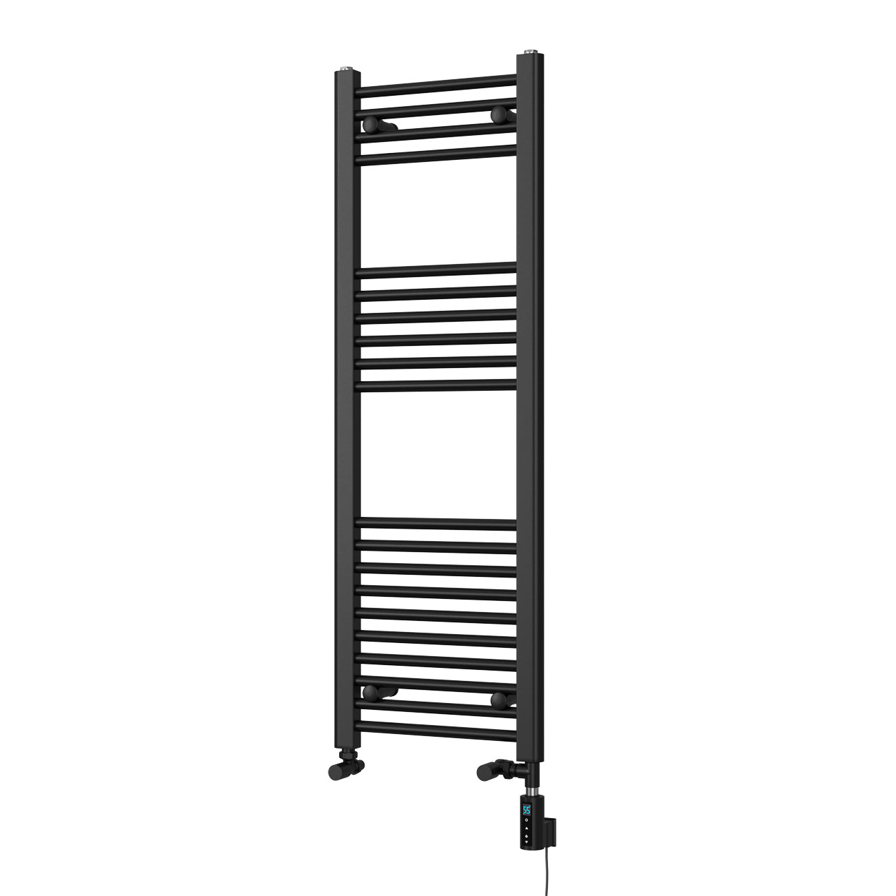 Zennor - Black Dual Fuel Towel Rail H1200mm x W400mm Thermostatic WIFI - Straight