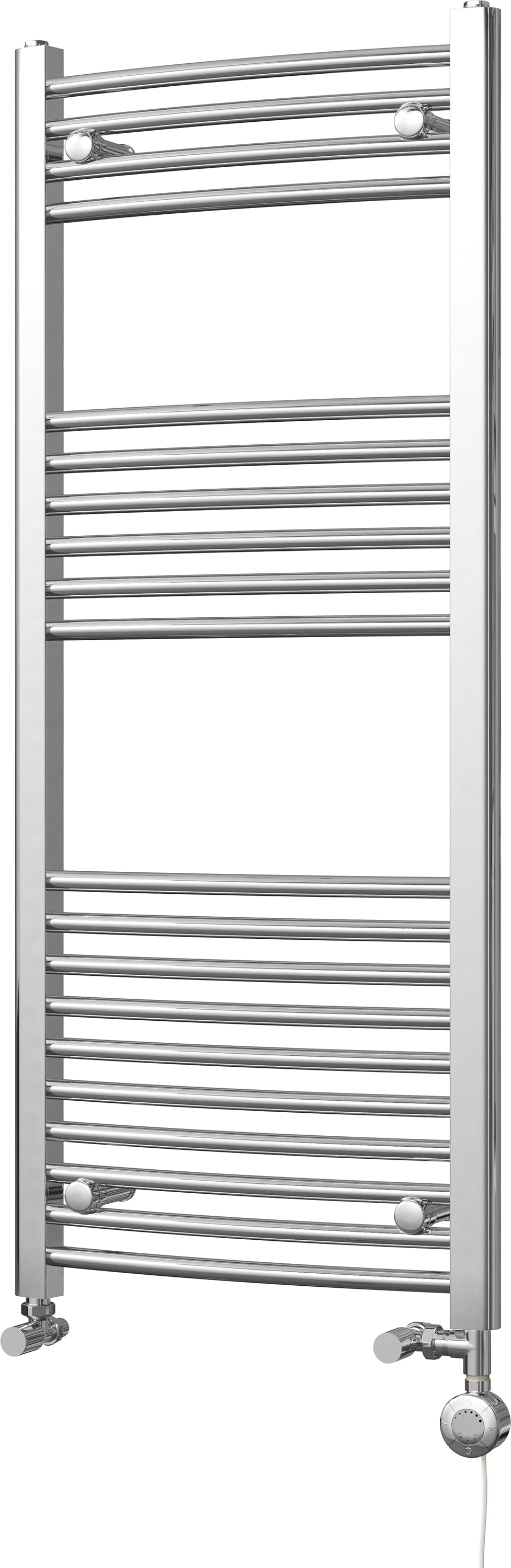 Zennor - Chrome Dual Fuel Towel Rail H1200mm x W500mm Thermostatic - Curved