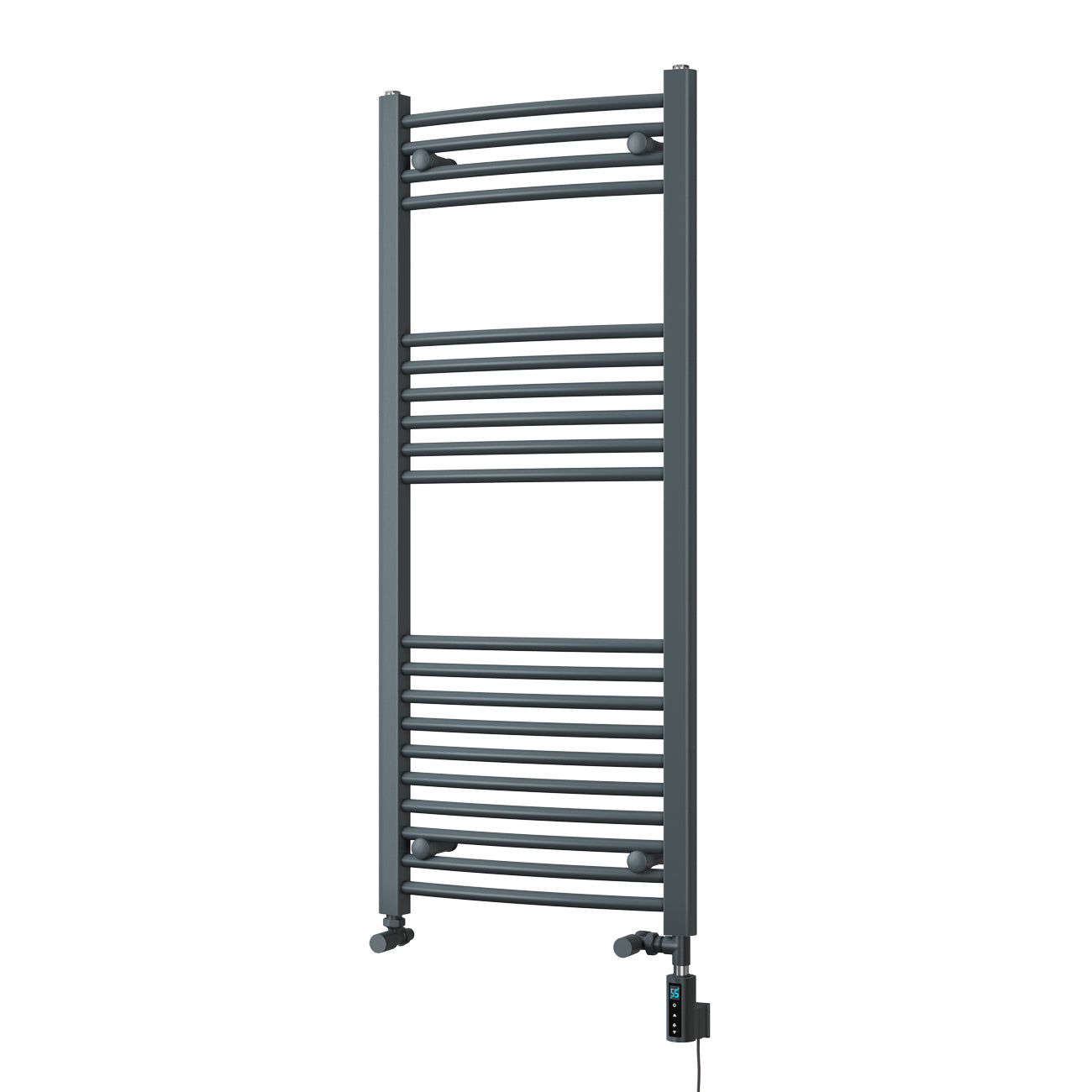 Zennor - Anthracite Dual Fuel Towel Rail H1200mm x W500mm Thermostatic WIFI - Curved