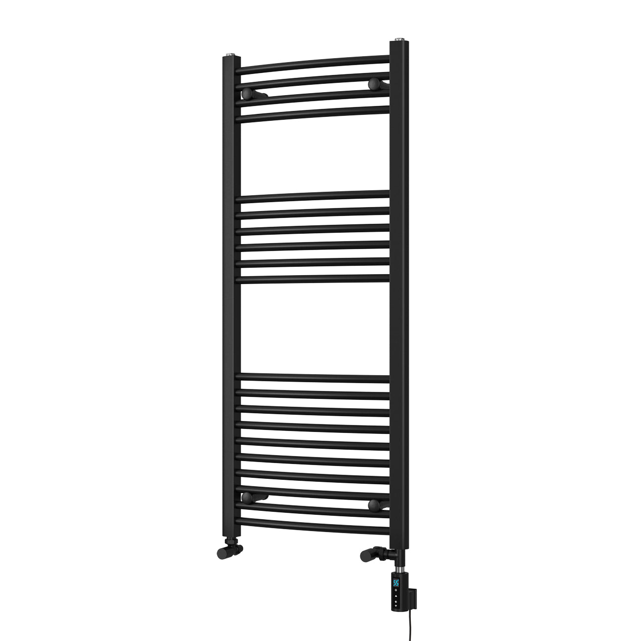 Zennor - Black Dual Fuel Towel Rail H1200mm x W500mm Thermostatic WIFI - Curved