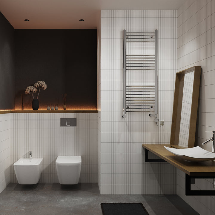 Zennor - Chrome Dual Fuel Towel Rail H1200mm x W500mm Thermostatic - Straight