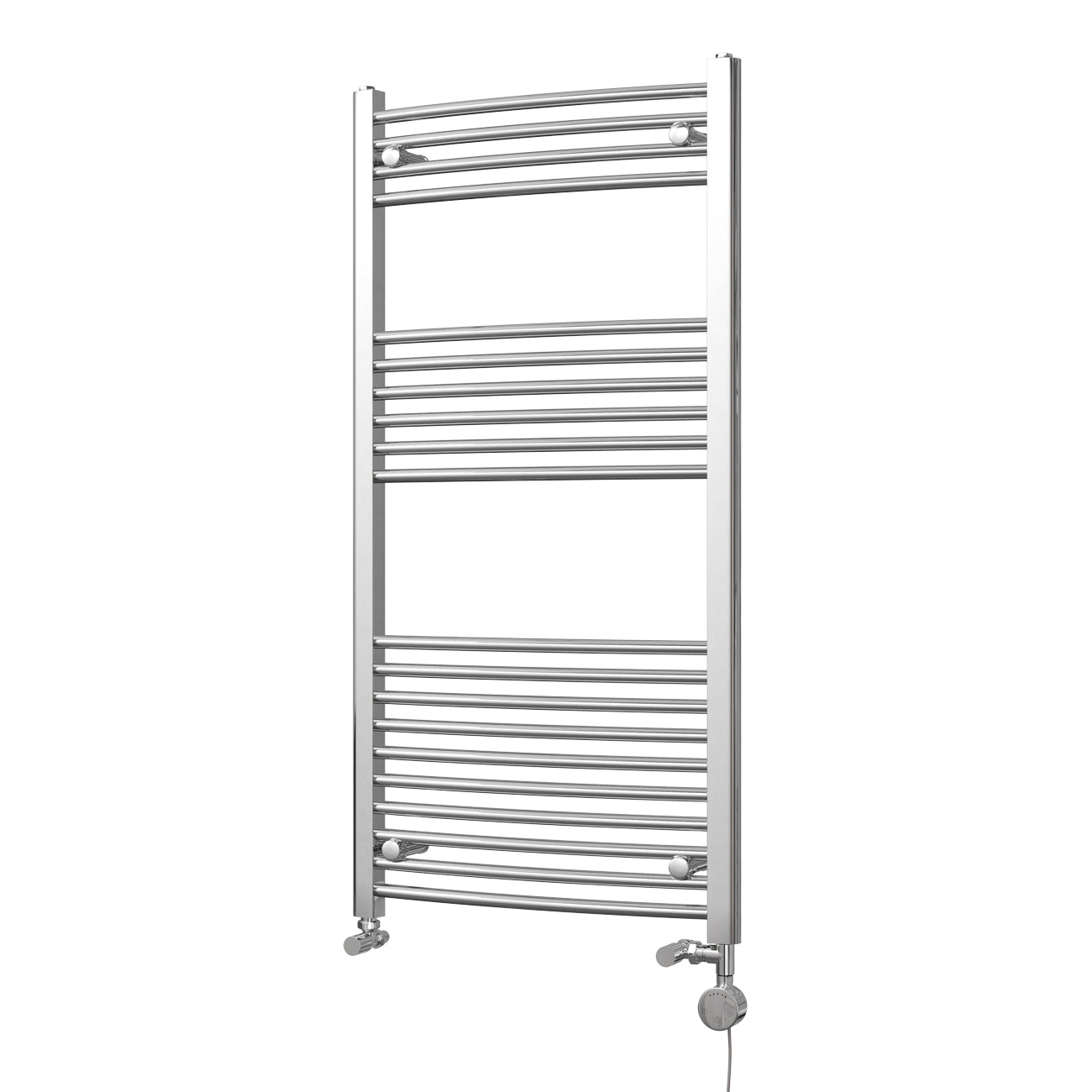 Zennor - Chrome Dual Fuel Towel Rail H1200mm x W600mm Thermostatic - Curved