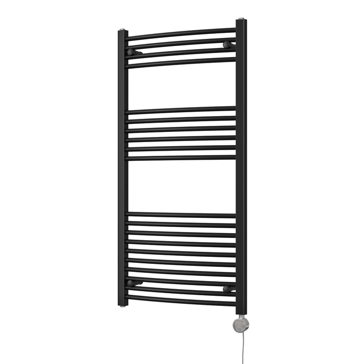 Zennor - Black Electric Towel Rail H1200mm x W600mm Curved 600w Thermostatic