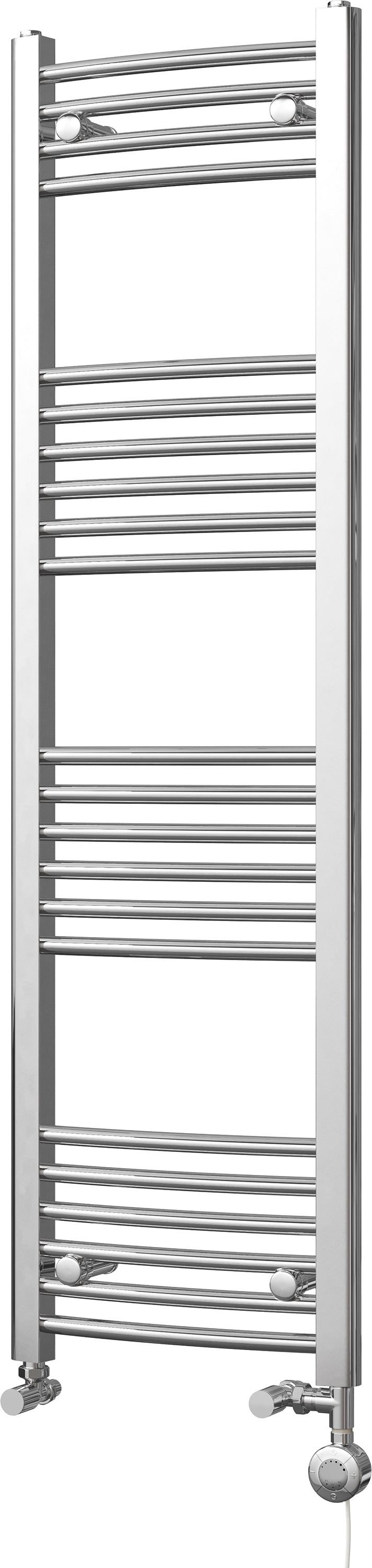 Zennor - Chrome Dual Fuel Towel Rail H1400mm x W400mm Thermostatic - Curved