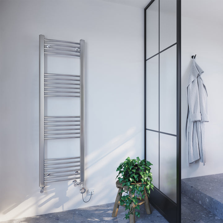Zennor - Chrome Dual Fuel Towel Rail H1400mm x W400mm Thermostatic - Curved