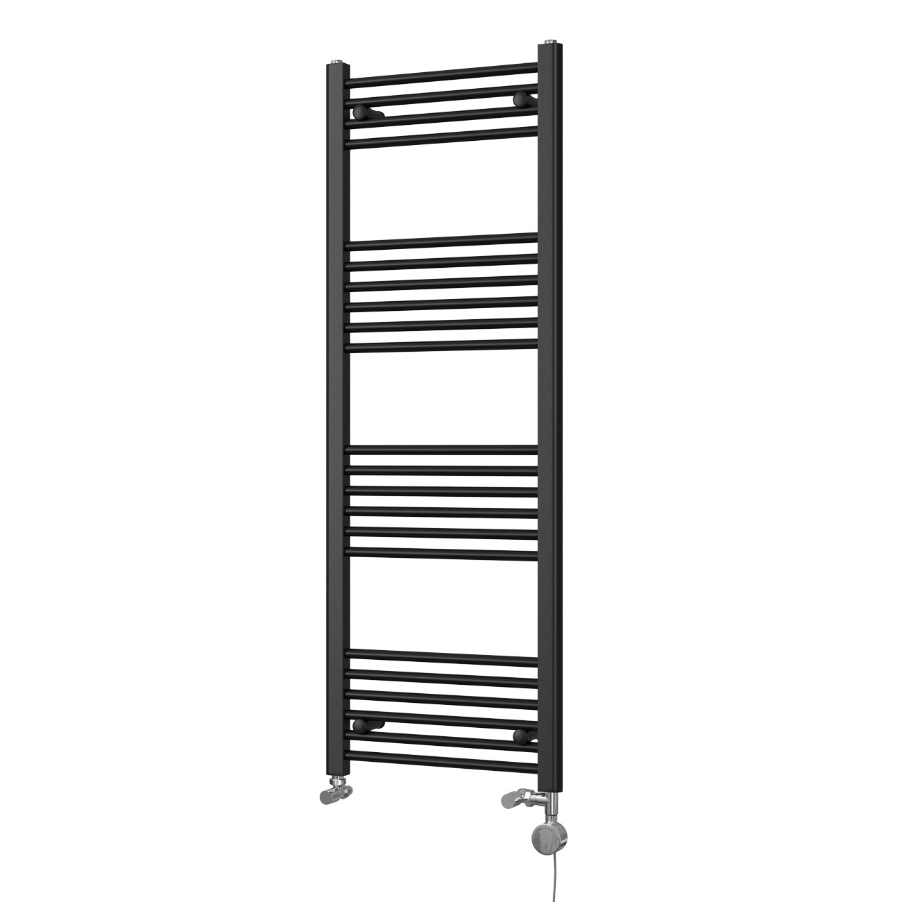 Zennor - Black Dual Fuel Towel Rail H1400mm x W500mm Thermostatic - Straight
