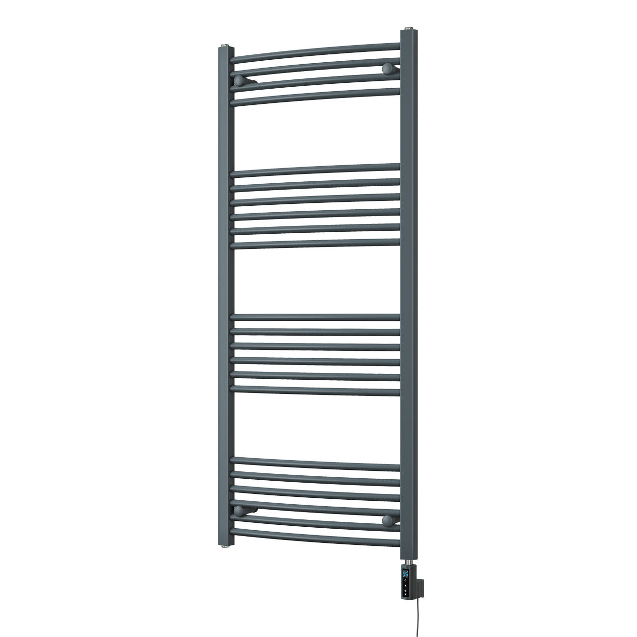 Zennor - Anthracite Electric Towel Rail H1400mm x W600mm Curved 600w Thermostatic WIFI