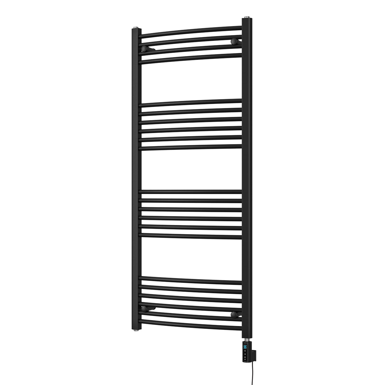 Zennor - Black Electric Towel Rail H1400mm x W600mm Curved 600w Thermostatic WIFI