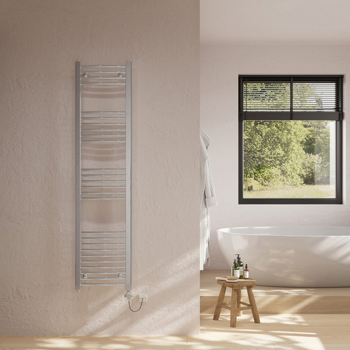 Zennor - Chrome Electric Towel Rail H1600mm x W400mm Curved 300w Thermostatic
