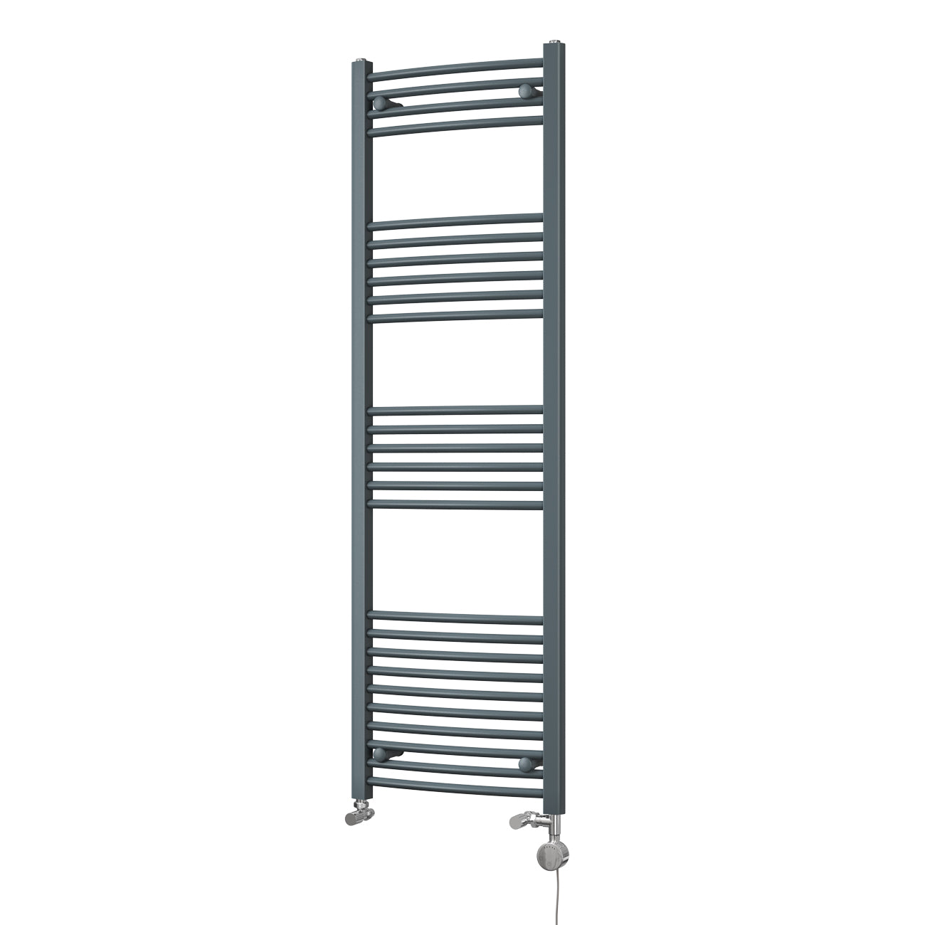 Zennor - Anthracite Dual Fuel Towel Rail H1600mm x W500mm Thermostatic - Curved