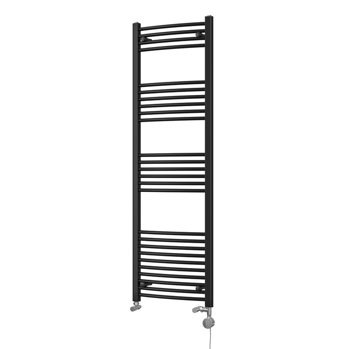 Zennor - Black Dual Fuel Towel Rail H1600mm x W500mm Thermostatic - Curved