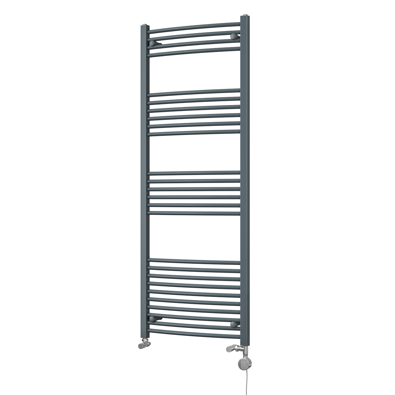 Zennor - Anthracite Dual Fuel Towel Rail H1600mm x W600mm Thermostatic - Curved