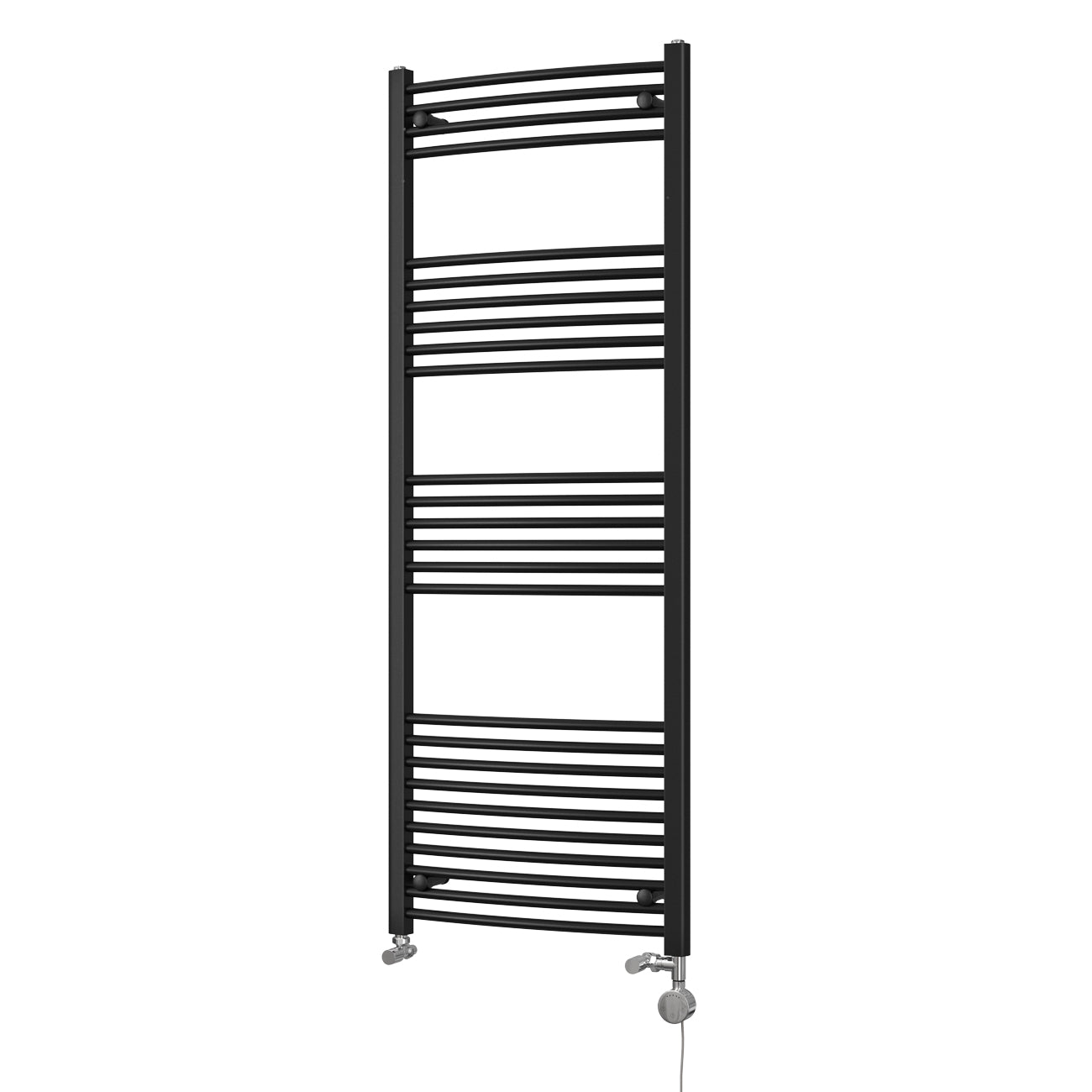 Zennor - Black Dual Fuel Towel Rail H1600mm x W600mm Thermostatic - Curved