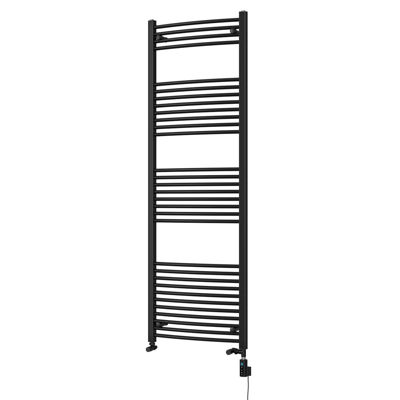Zennor - Black Dual Fuel Towel Rail H1800mm x W600mm Thermostatic WIFI - Curved