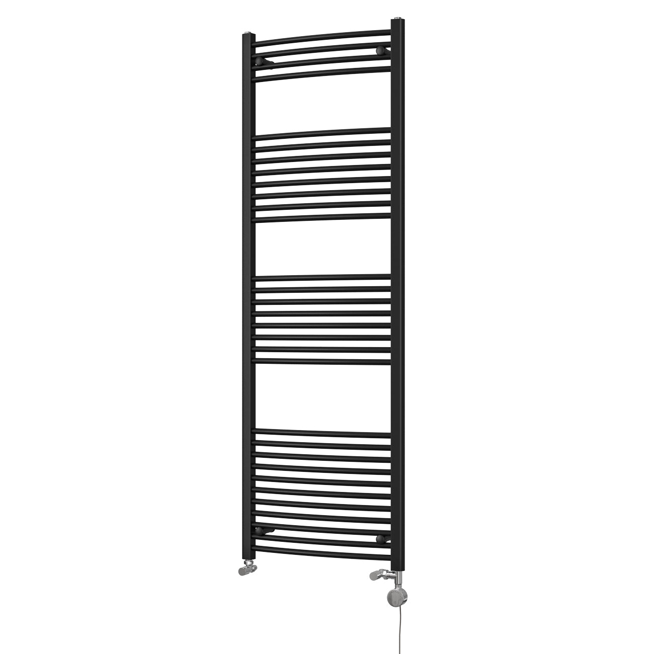 Zennor - Black Dual Fuel Towel Rail H1800mm x W600mm Thermostatic - Curved