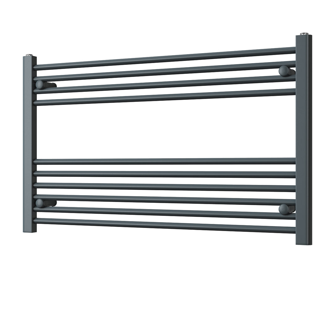 Zennor anthracite heated towel rail, 600mm x 1000mm straight wall-mounted radiator