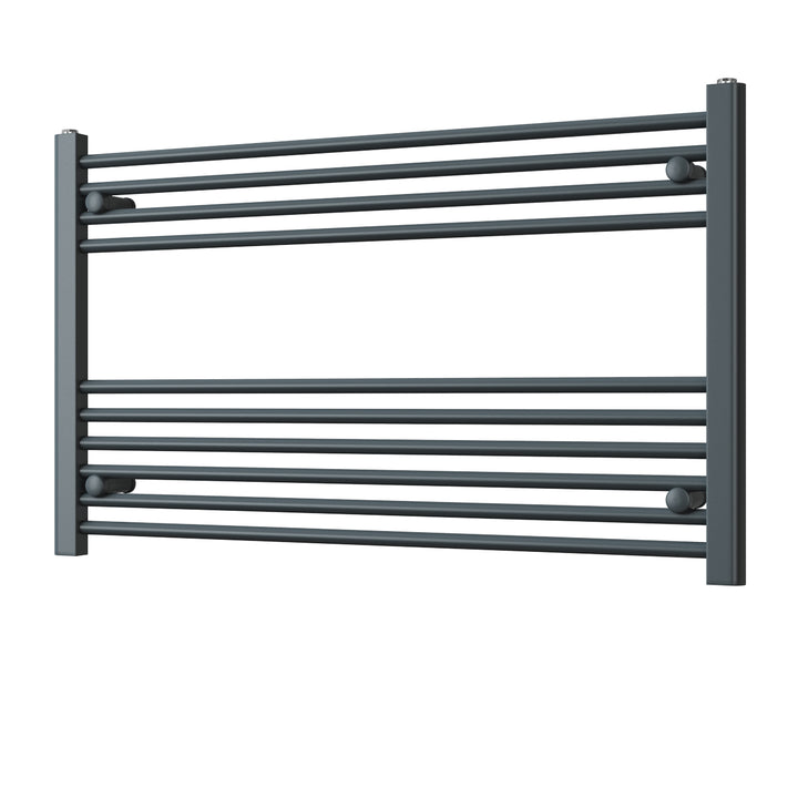 Zennor anthracite heated towel rail, 600mm x 1000mm straight wall-mounted radiator